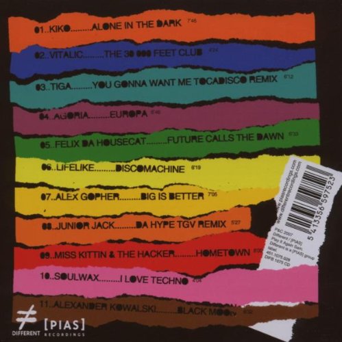 CDSCDCT back cover showing a tracklist on colorful horizontal torn paper strips.