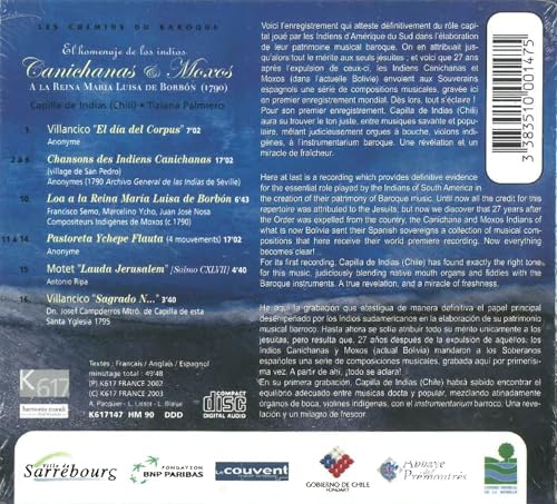 CD back cover for “Compilation - To The Queen Maria Luisa De Bo.”