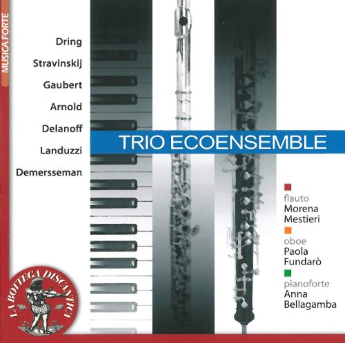 CD cover for "Trio Ecoensemble" featuring piano keys and woodwind instruments.