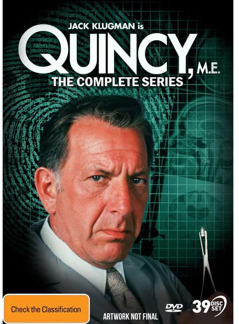 “Quincy, M.E.” complete series DVD cover featuring Jack Klugman’s portrait.