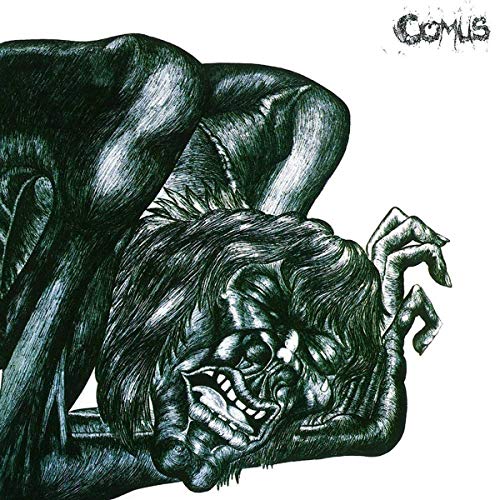 Dark, expressive ink drawing of a contorted figure with open mouth.