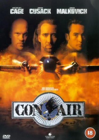 Con Air" DVD cover featuring Nicolas Cage, John Cusack, and John Malkovich.