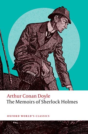 Book cover: Sherlock Holmes in a suit, illustrated in red and teal.