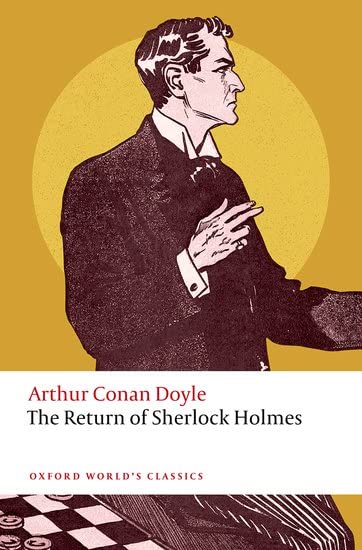 Book cover showing an illustration of Sherlock Holmes against a yellow circular background.