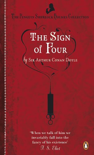 Red book cover for "The Sign of Four" by Arthur Conan Doyle.