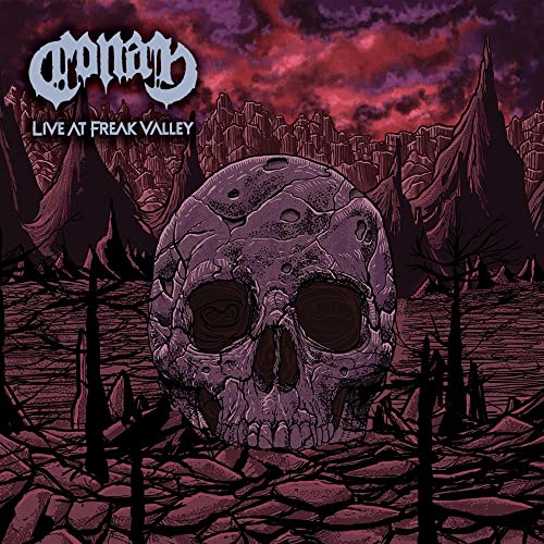 Album cover for Conan’s “Live At Freak Valley” featuring a skull landscape.