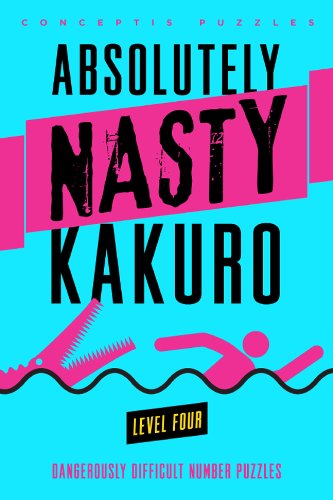 Kakuro puzzle book cover with bold text, pink accents, and abstract graphics.