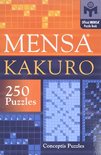 Orange and blue book cover with “MENSA KAKURO” title and puzzle grid.