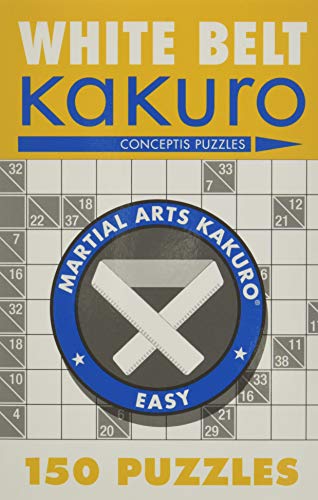 Book cover for White Belt Kakuro with a grid background and martial arts logo.