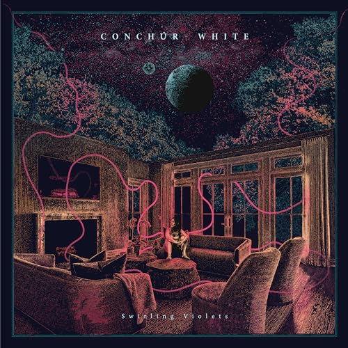 Album cover: a room with a person, planet, and swirling violet lines.