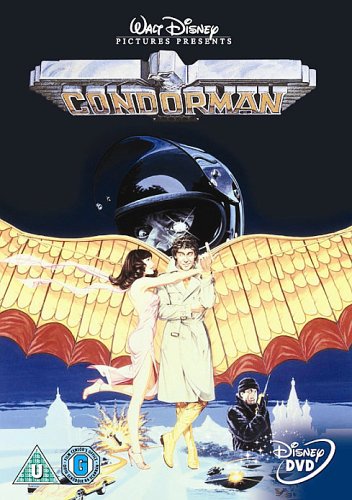 Condorman DVD cover featuring a man with wings and a woman.