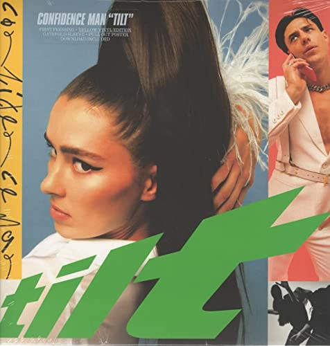 Vinyl record cover featuring two people and a large green "tilt" graphic.
