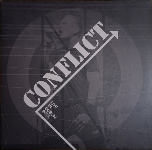 Black and white vinyl record cover for Conflict's "Live In Dublin 2024".