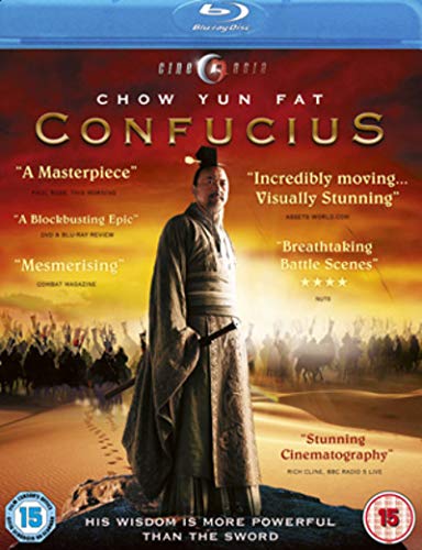 "Blu-ray case for 'Confucius' film, featuring Chow Yun Fat in traditional Chinese attire."