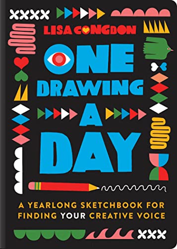 Black sketchbook cover with colorful illustrated text: “One Drawing A Day.”