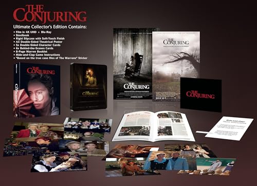 The Conjuring Ultimate Collector's Edition set including a steelbook, posters, booklet, and character cards.