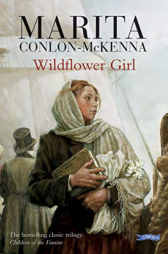 Book cover: young girl in shawl holding flowers, historical painting style.