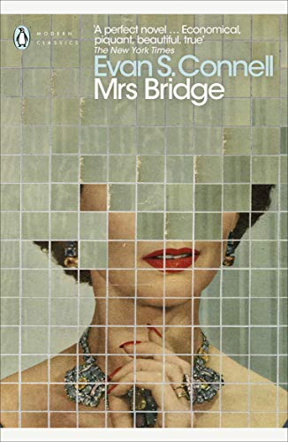 Penguin Modern Classics book cover: "Mrs Bridge" with a woman's face obscured by grid.