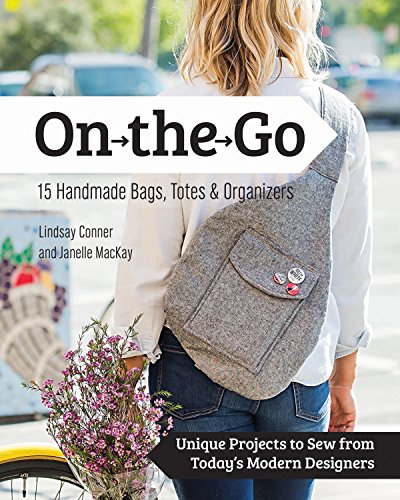 Book cover featuring a woman wearing a handmade grey crossbody bag.