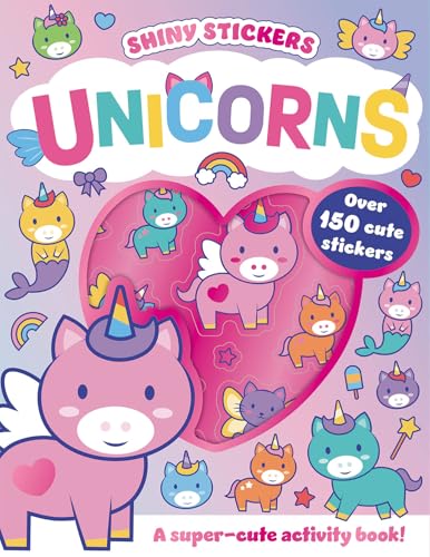 Colorful sticker book cover featuring cartoon unicorns and a pink heart.