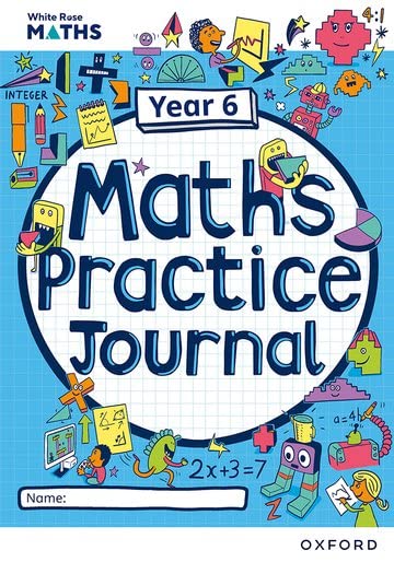 White Rose Maths Year 6 practice journal workbook cover with colorful cartoon math illustrations.