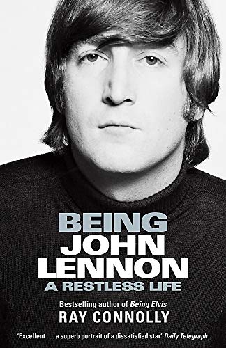 Black and white portrait of John Lennon, book cover titled "Being John Lennon.