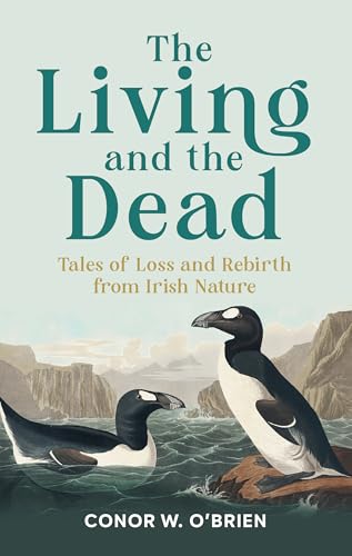 Book cover with illustration of two black and white seabirds on water.