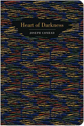 Book cover of “Heart of Darkness” with abstract, wavy, colorful patterns.