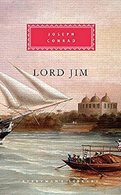 Book cover of “Lord Jim” by Joseph Conrad with a sailing ship scene.