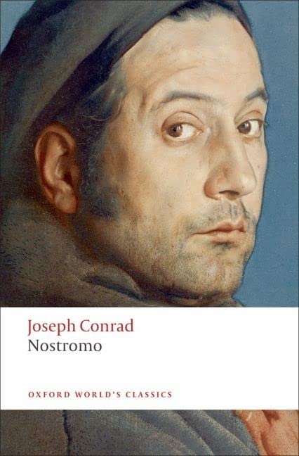 Book cover: portrait of a man with a beard, “Nostromo” title.