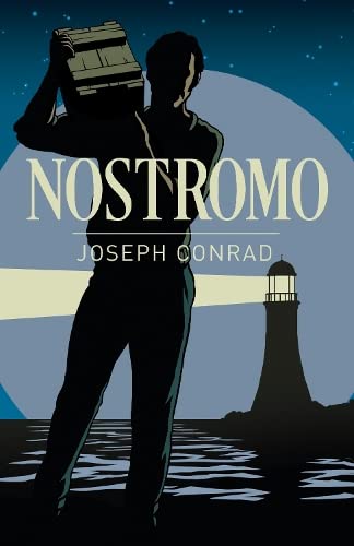 Book cover for “Nostromo” by Joseph Conrad, silhouette of a man.