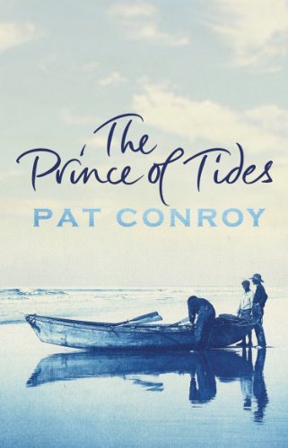Book cover of The Prince of Tides showing three figures with a boat on water.