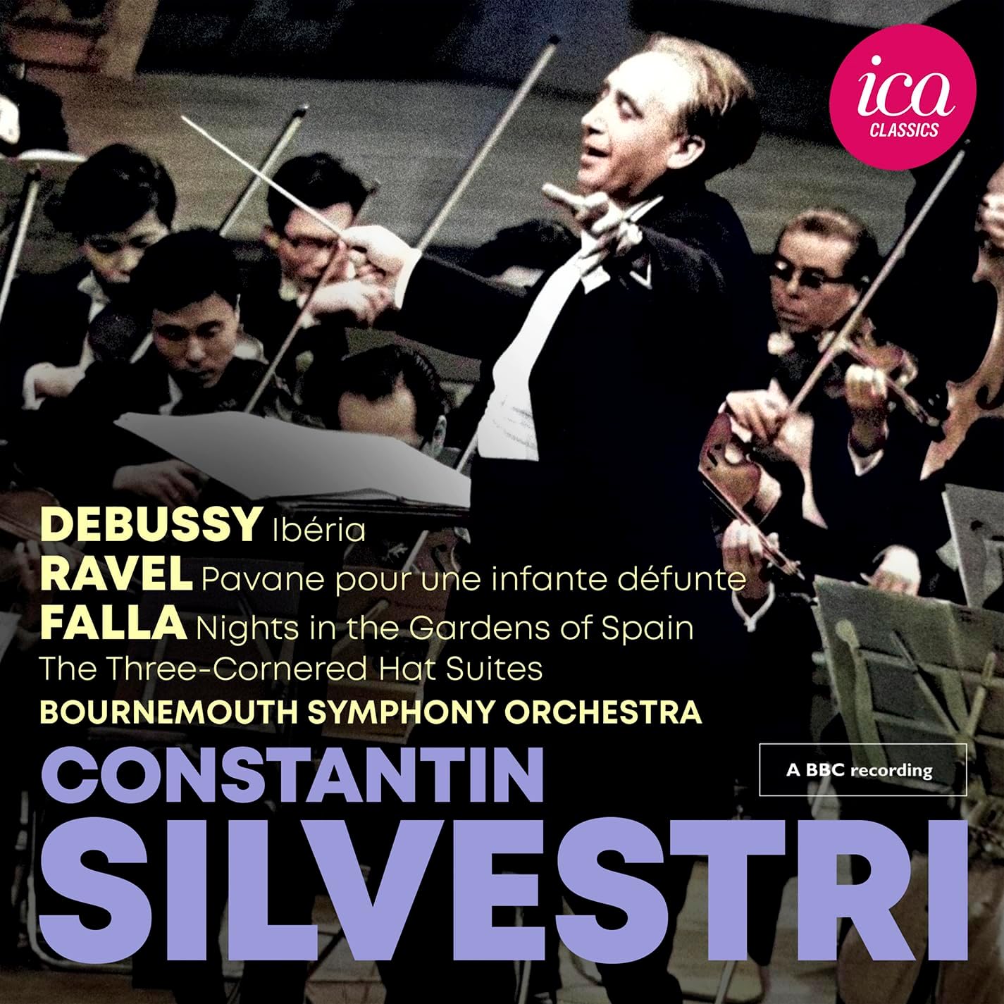 CD cover featuring conductor Constantin Silvestri and orchestral musicians.