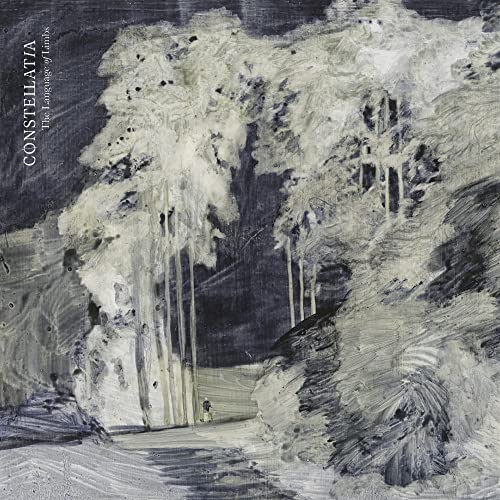 Abstract painting of a forest with figures, CD cover art.