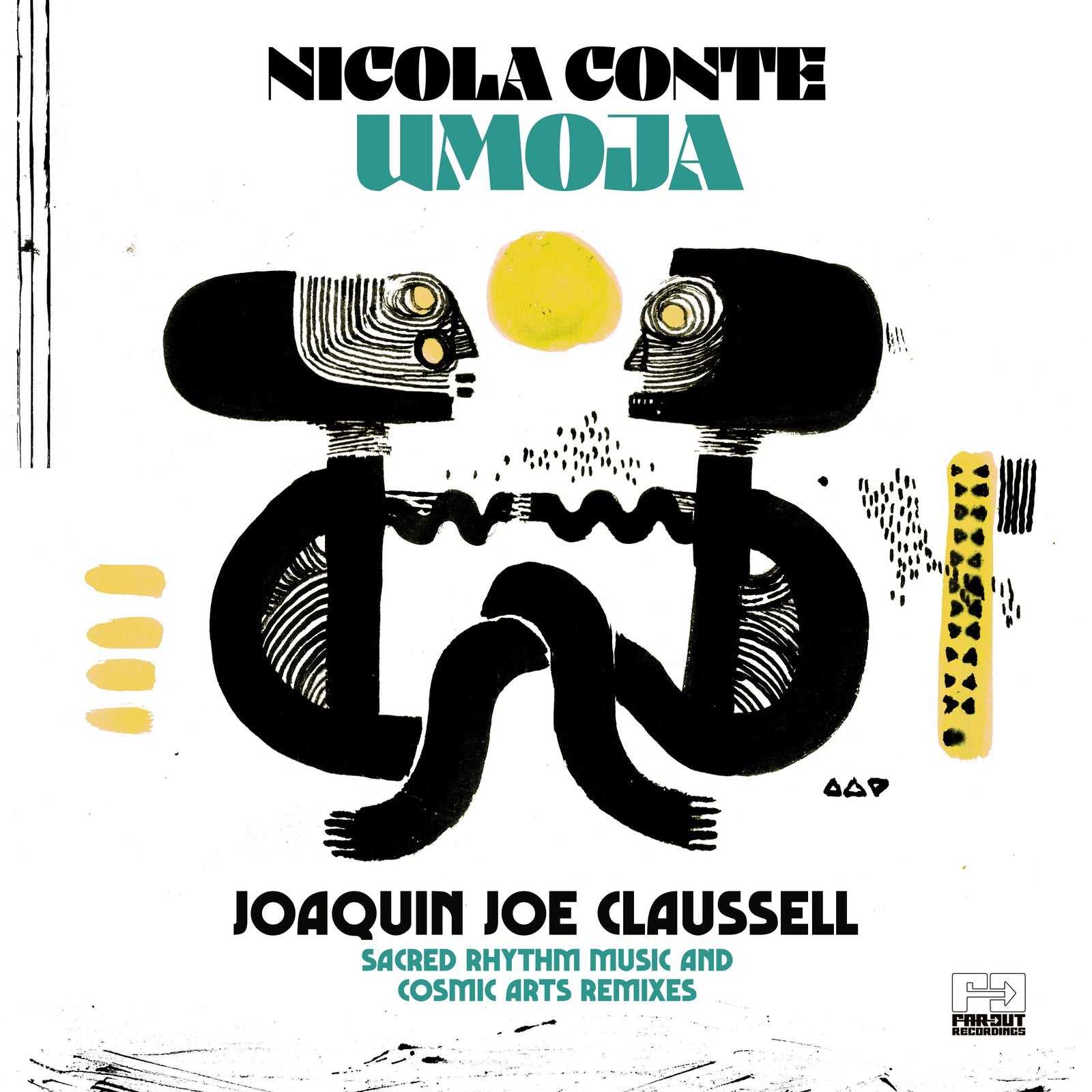 CD cover for Nicola Conte’s “Umoja” featuring abstract black and yellow figures.