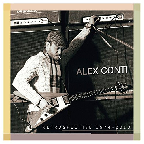 Black and white album cover featuring Alex Conti playing guitar onstage.
