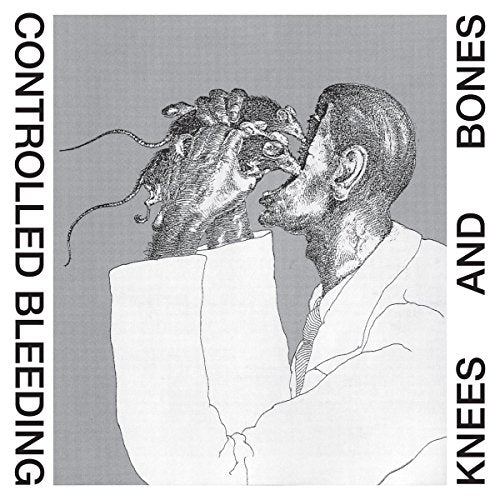 Line drawing of a man in a lab coat holding a rat to his face.
