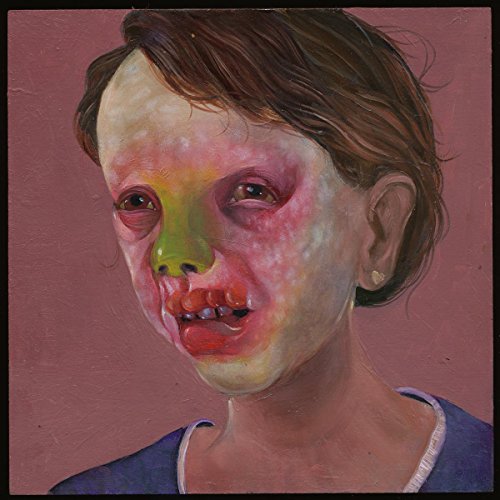 The image depicts a vinyl record cover featuring a painting of a child. Alt text: Distorted portrait of a child with colorful, abstract facial features.