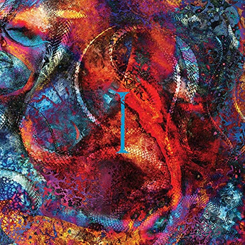 Abstract artwork featuring a bright blue Roman numeral I against a textured red background.