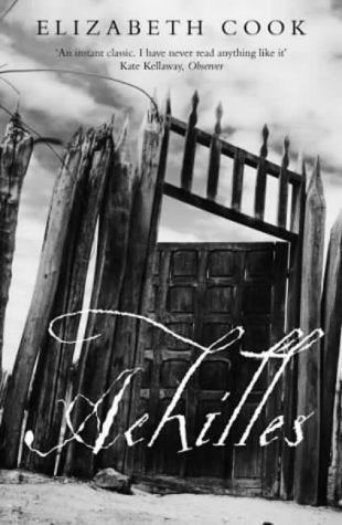 Book cover for “Achilles” featuring a weathered wooden gate and title text.