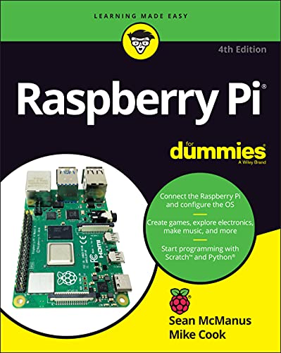 Book cover for "Raspberry Pi For Dummies" with a green circuit board image.