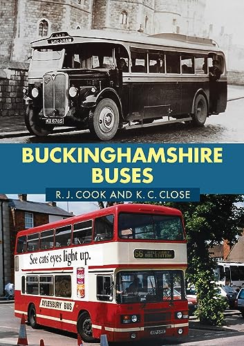 Book cover featuring vintage and modern Buckinghamshire buses in black and white and color.