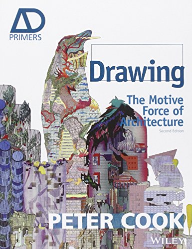 Book cover: “Drawing: The Motive Force of Architecture” with colorful architectural illustration.