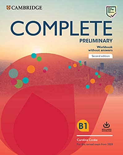 Cambridge Complete Preliminary Workbook cover, second edition, with colorful design.
