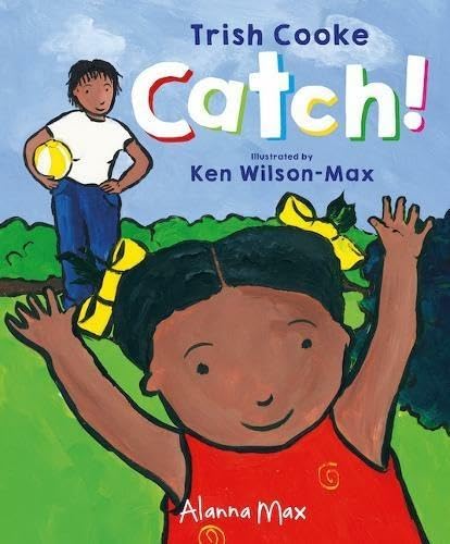 A girl in a red shirt reaches up while a boy holds a ball.