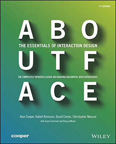 Book cover for About Face: The Essentials of Interaction Design, 4th edition, green gradient background.
