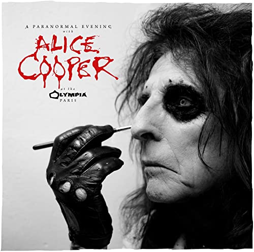 Black and white album cover featuring Alice Cooper with dramatic makeup.
