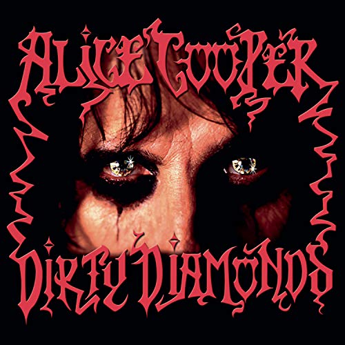 Alice Cooper's album cover: close-up of a face with red text on a black background.