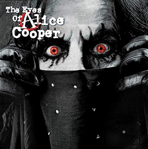 Close-up of Alice Cooper with intense red eyes and dark makeup.