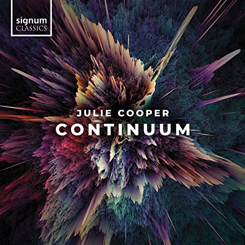 CD cover for "Continuum" by Julie Cooper, abstract colorful explosion.